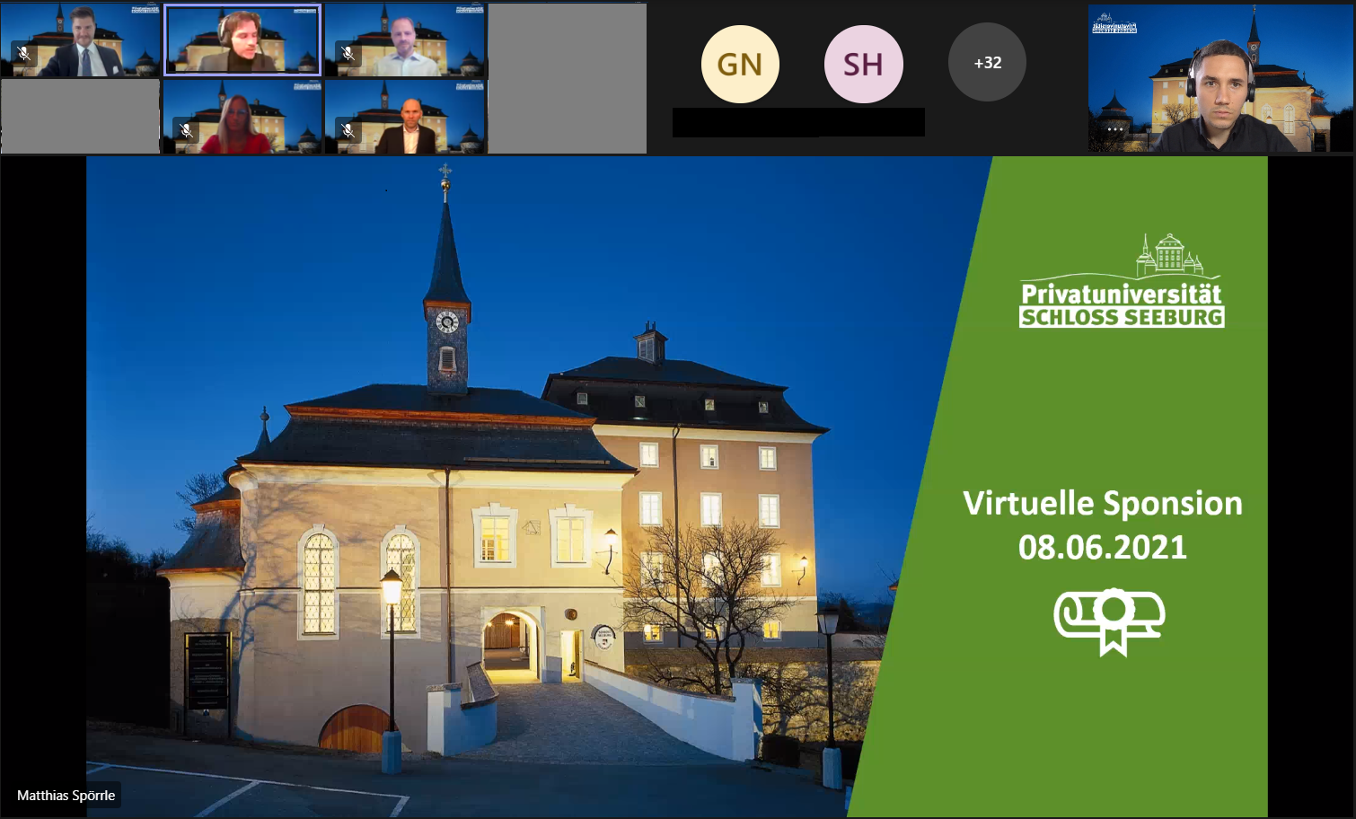 Screenshot des ersten virtuellen Sponsoring der Privatuniversität Schloss Seeburg.