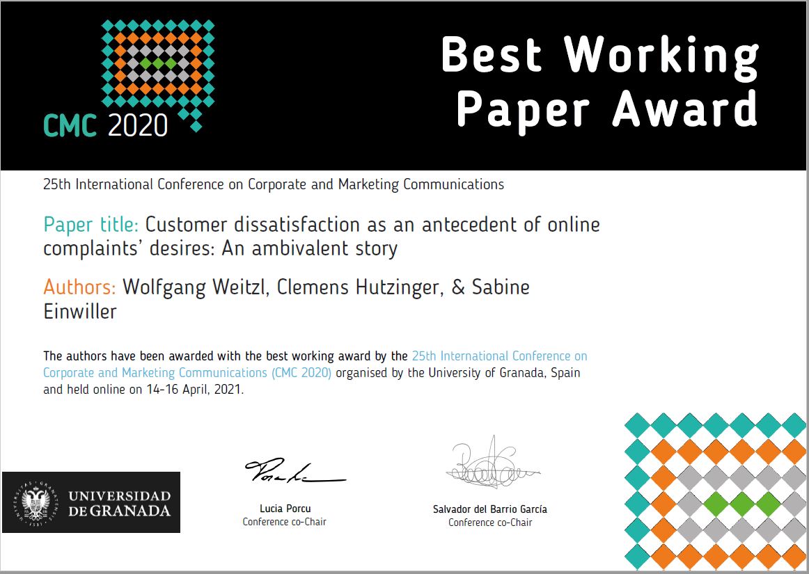 Best Paper Award für Clemens Hutzinger