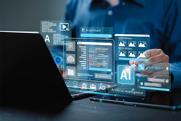 Manager setzt generative künstliche Intelligenz bei der Büroarbeit ein. Manager setzt generative künstliche Intelligenz bei der Büroarbeit ein.